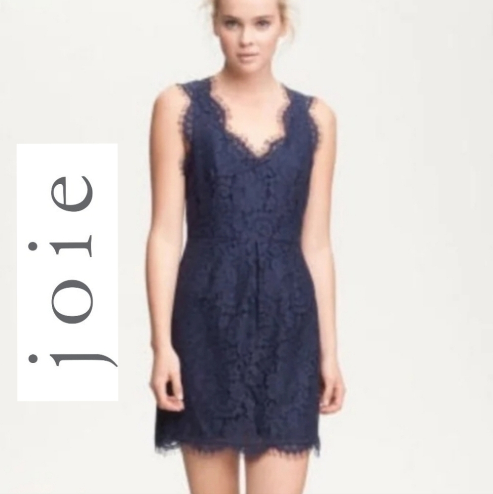 NWT $265 Joie Lace Cocktail Wedding Guest Party Dress Navy Blue